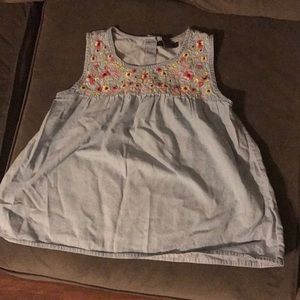 Gently used Gap denim top with flower embroidery